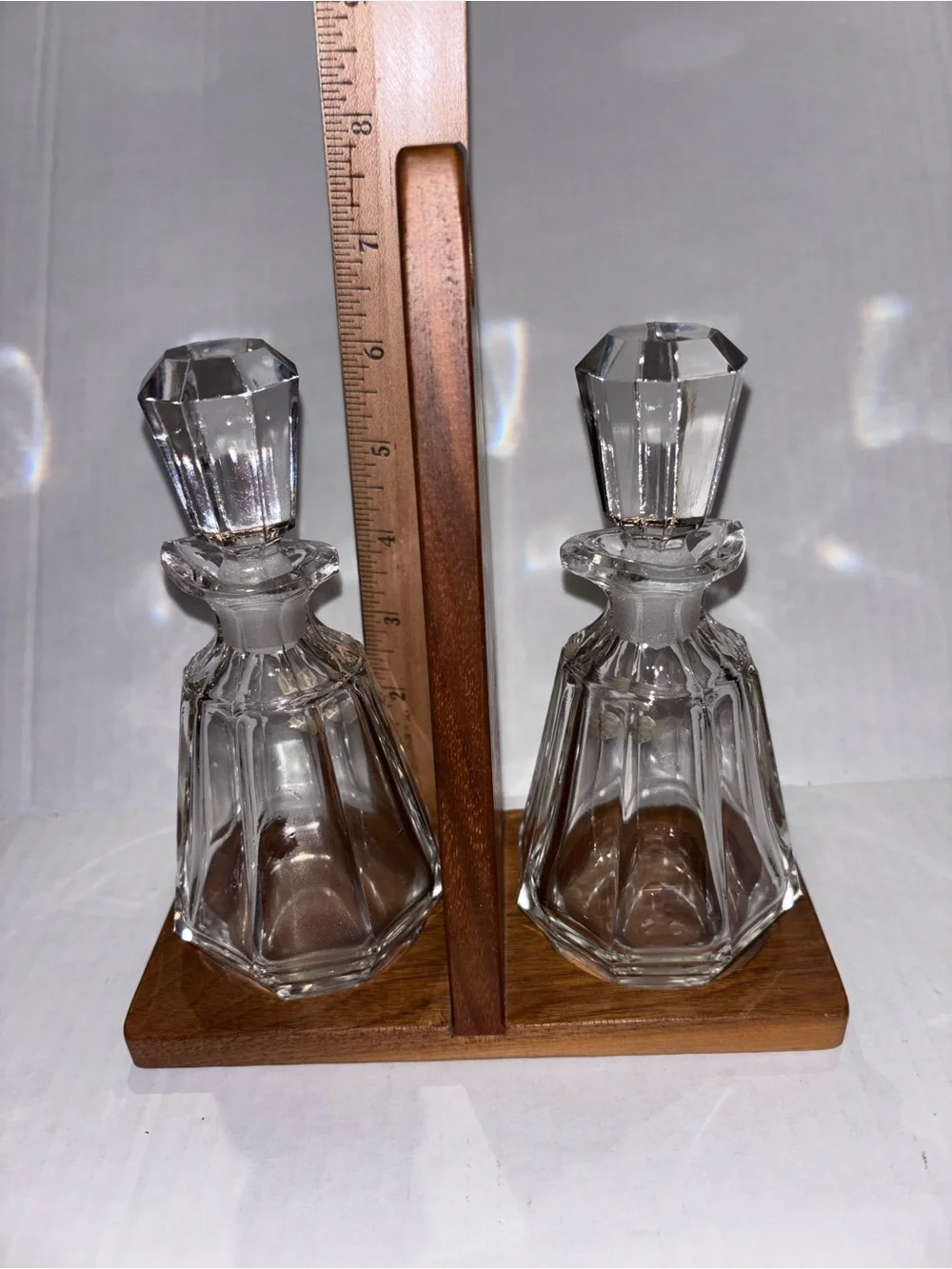 vintage Bohemia Glass Set with Wooden Stand